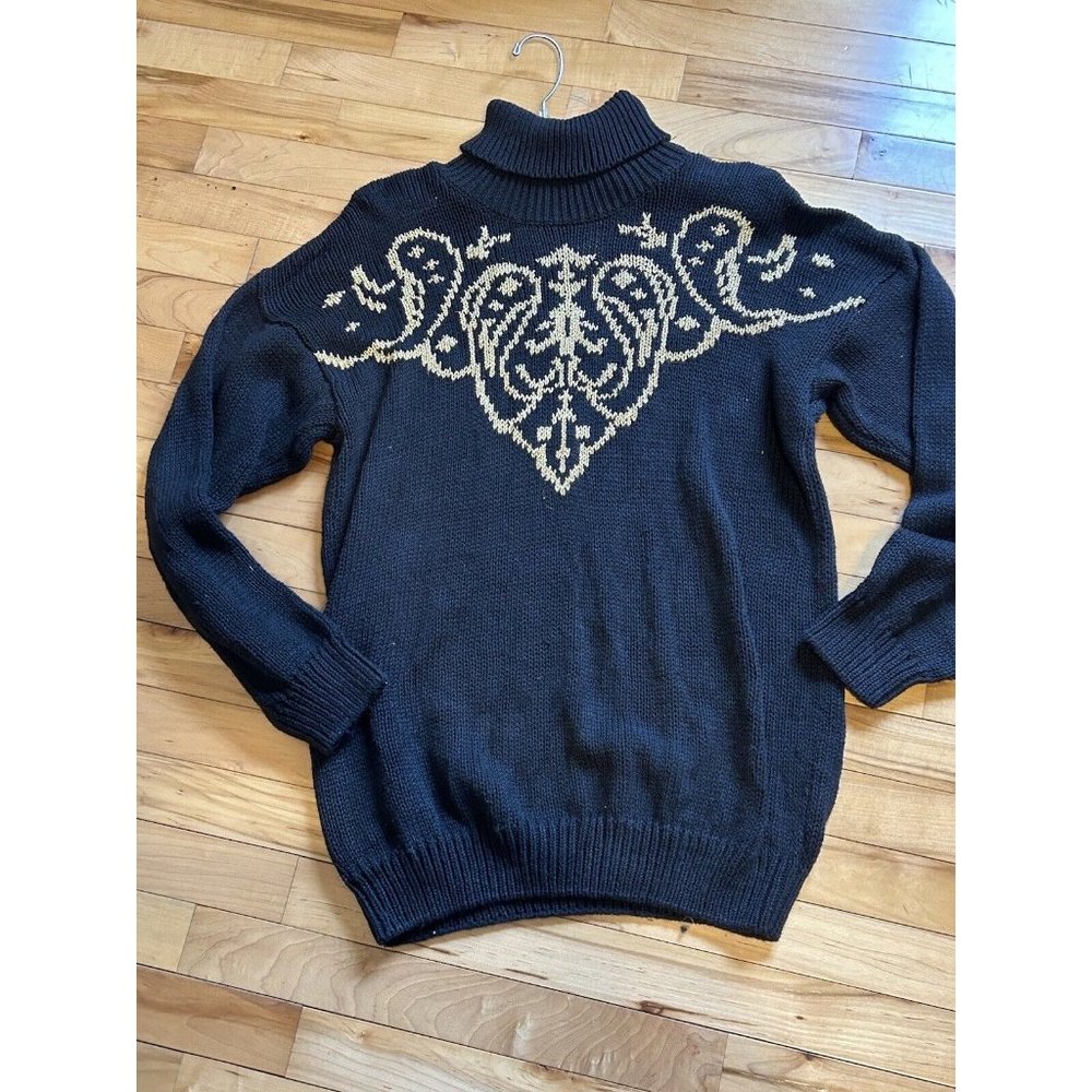 Vintage Women's Sweater Lerner Large Turtleneck Black Gold